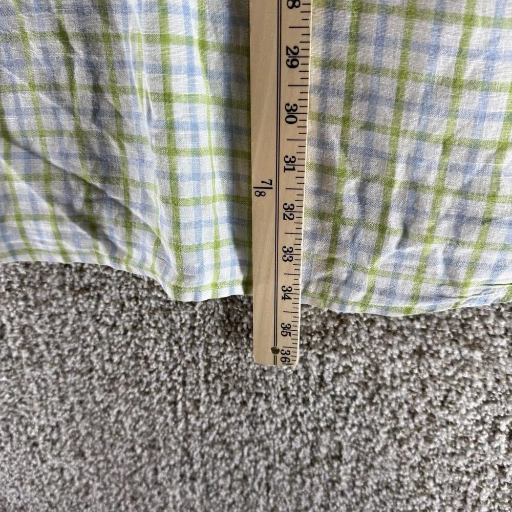 Vineyard Vines Linen Shirt Mens Extra Large Green Blue Plaid‎ Button Up Adult